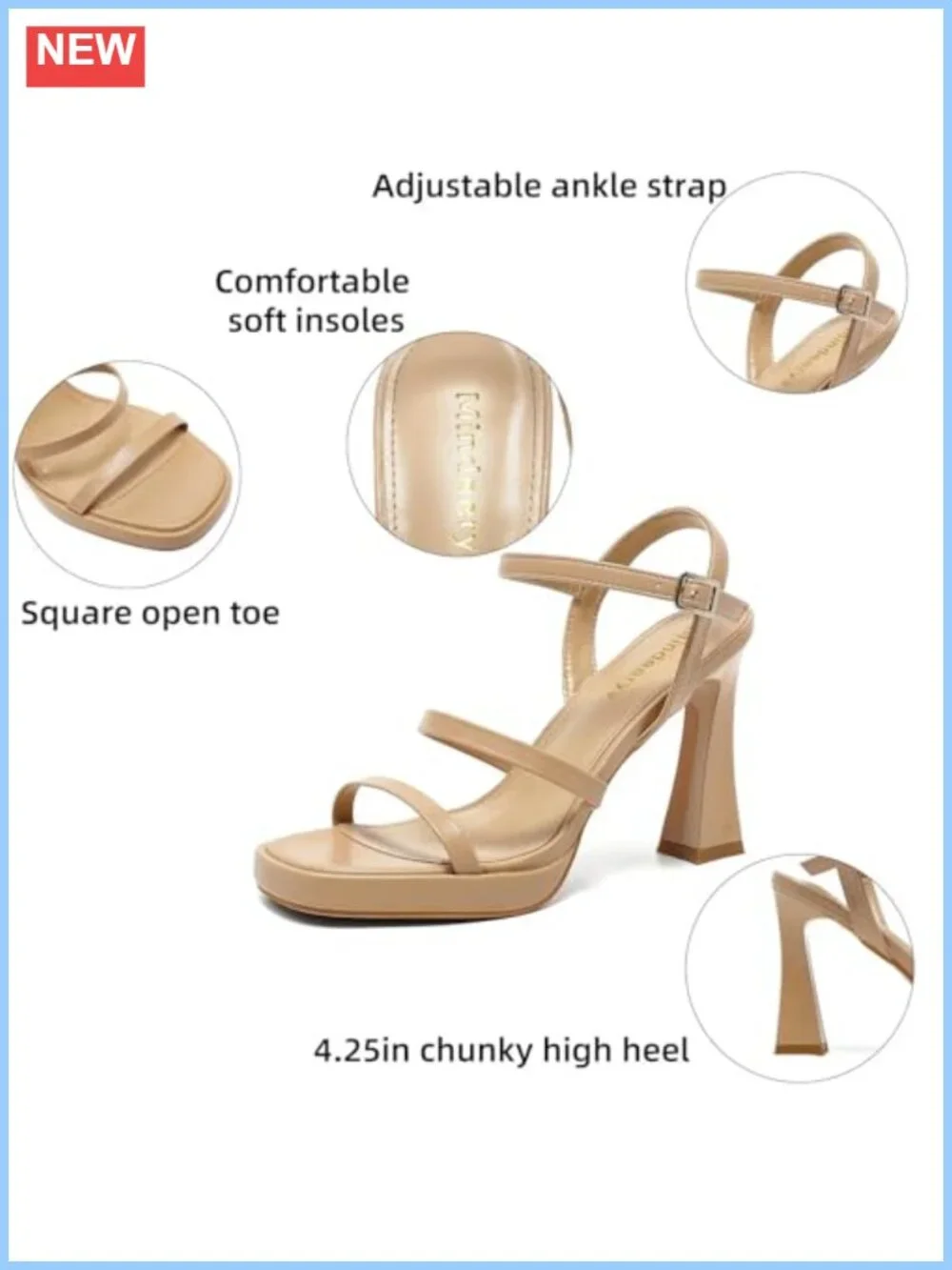 Chunky Platform Heeled Sandals Strappy Ankle Strap 3 Inch Block Heel